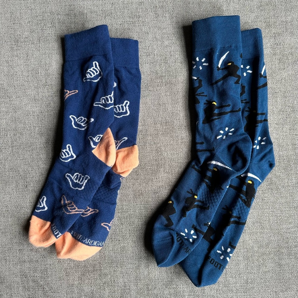 Blue and Orange Casual Socks with Decorative Patterns